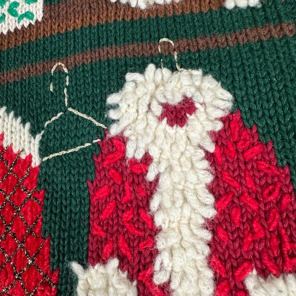 Susan Bristol Vintage 90s Christmas Cardigan Sweater Green Embroidered‎ Novelty